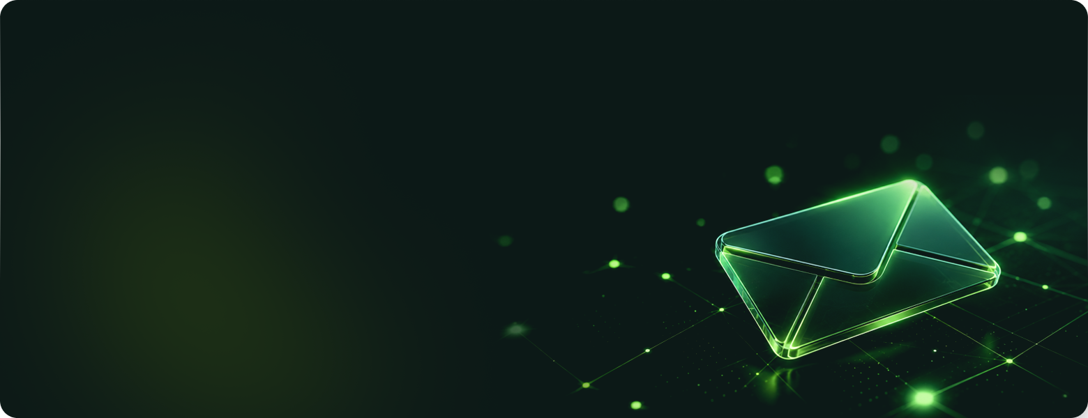 Neon green geometric envelope artwork for the Contact Us page