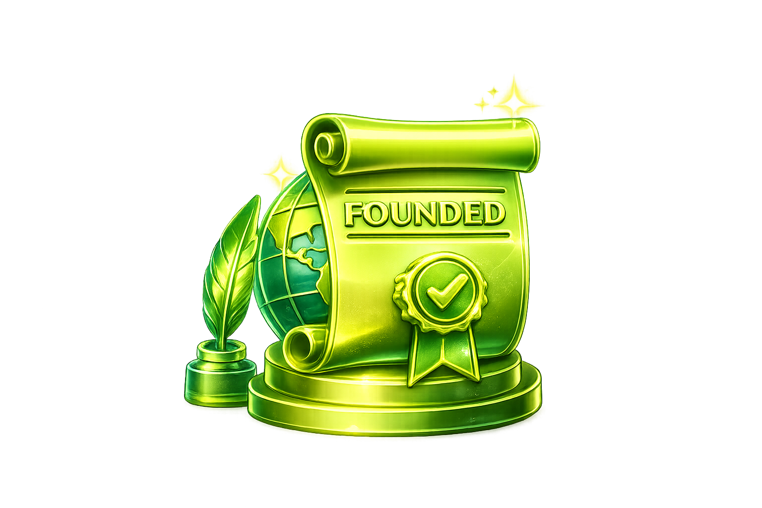 Founded milestone illustration with scroll and globe