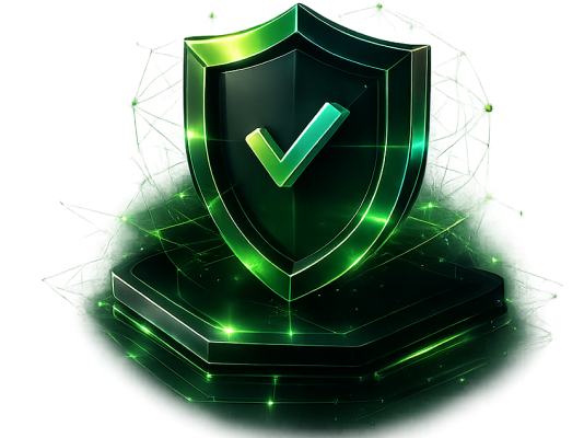 Glowing green shield illustration representing regulatory verification